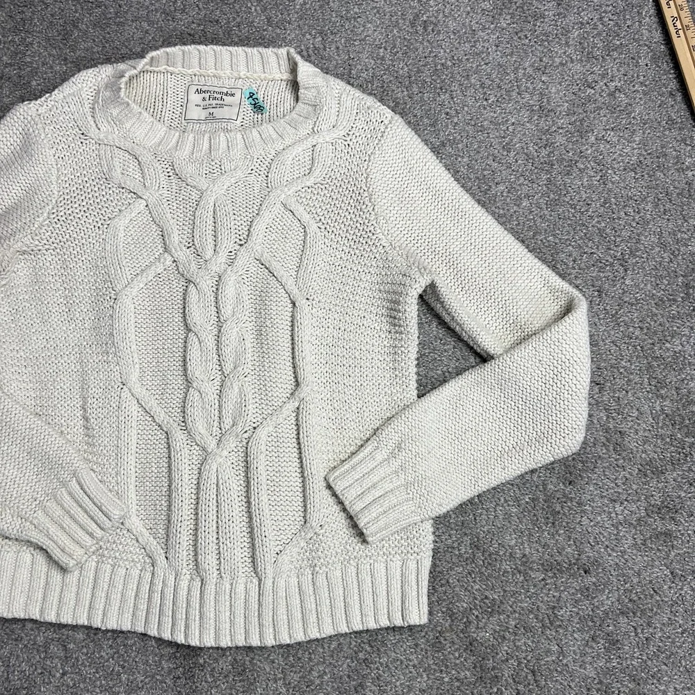 Abercrombie‎ & Fitch Sweater Womens Medium Cream Cable Knit Crewneck Pullover